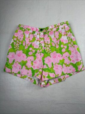 Liza by Lilly Pulitzer Pink Green Floral High-Waist Shorts Flat Front Size 9/10